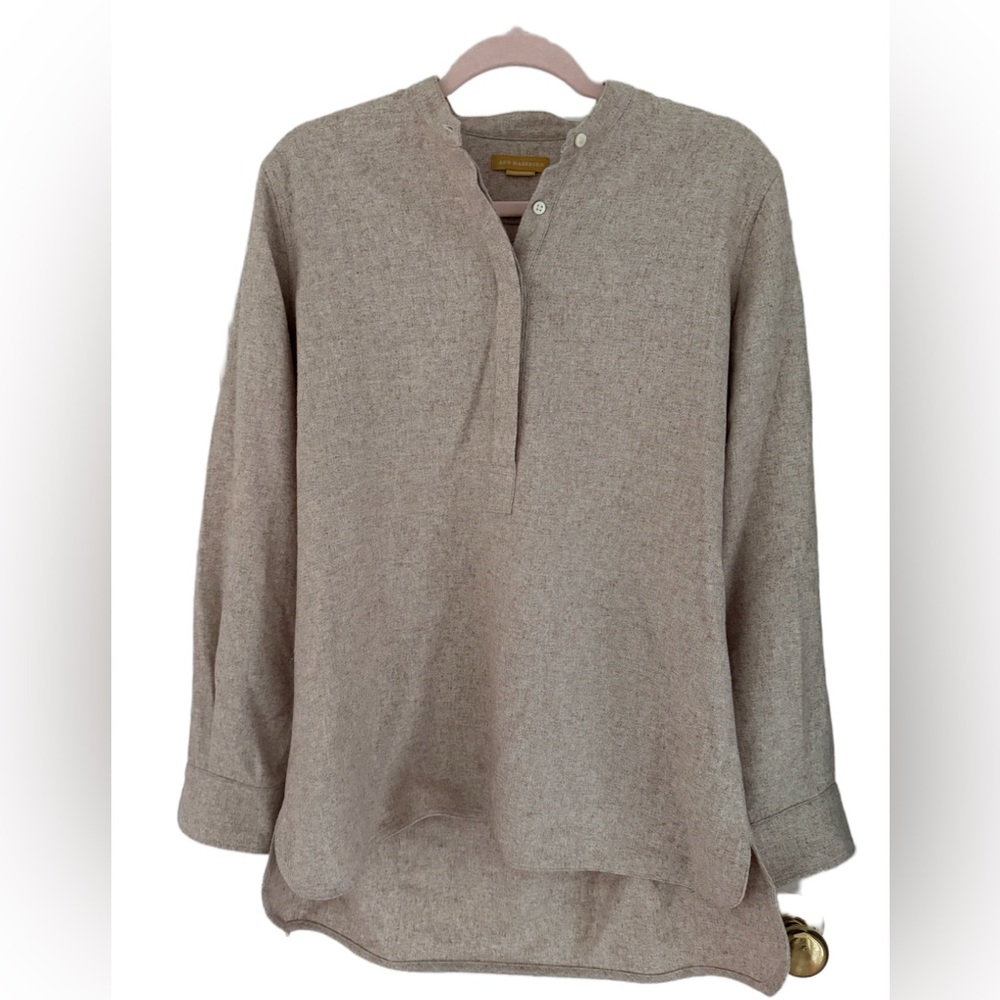 Ann Mashburn Oatmeal Wool Blend Popover Tunic Top Size Large